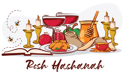 Poster - Hand drawn Rosh Hashanah objects Vector