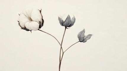  a white flower with two leaves on a white background with a white background.  generative ai