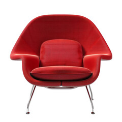 Wall Mural - Red color chair isolated on transparent background. Red color leather fabric chair. Concept of furniture, comfort, office and design.