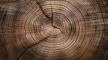 Old Wooden Oak Tree Cut Surface. Rough Organic Texture Of Tree Rings With Close Up Of End Grain.