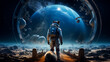 Fantasy portrait of astronaut Animal in space wearing helmet and full space suit, the moon in behind,  fantasy, science fiction, 