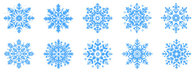 Wall Mural - snowflake icons set. collection of blue snowflakes on white background.