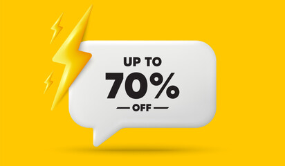 Poster - up to 70 percent off sale. 3d speech bubble banner with power energy. discount offer price sign. spe