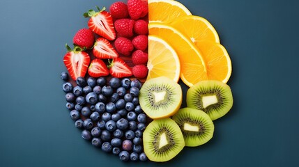 Wall Mural -  a variety of fruits arranged in the shape of a circle.  generative ai