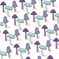 Sticker - Seamless pattern background with mushroom icons Vector