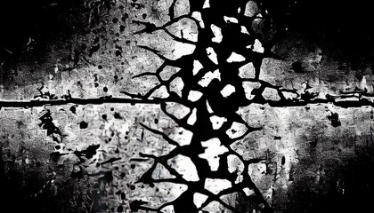 Wall Mural - Black white overlay cracked texture, backdrop for grunge design banner