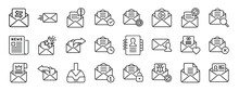 Set Of 24 Outline Web Email Icons Such As Exchange, Fast, Warning, Accept, Mail, Video, Spam Mail Vector Icons For Report, Presentation, Diagram, Web Design, Mobile App