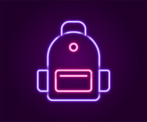 Sticker - Glowing neon line School backpack icon isolated on black background. Colorful outline concept. Vector