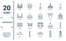 Landmark Linear Icon Set. Includes Thin Line Istanbul, Pakistan, Turkey, Egypt, Vietnam, South Korea, Taiwan Icons For Report, Presentation, Diagram, Web Design