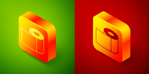 Sticker - Isometric Toilet paper roll icon isolated on green and red background. Square button. Vector