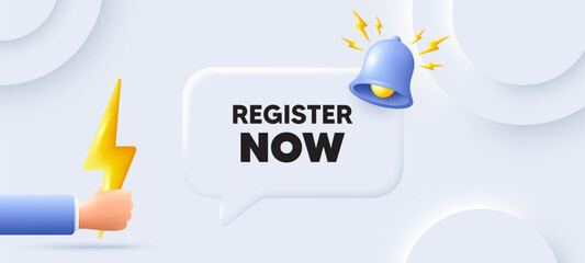 Fototapete - register now tag. neumorphic background with chat speech bubble. free registration offer. create an 