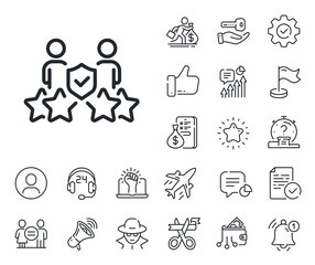 Poster - Body guard rating sign. Salaryman, gender equality and alert bell outline icons. Security agency line icon. Private protection symbol. Security agency line sign. Vector