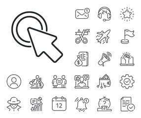 Poster - Push the button sign. Salaryman, gender equality and alert bell outline icons. Click here line icon. Web cursor symbol. Click here line sign. Spy or profile placeholder icon. Vector