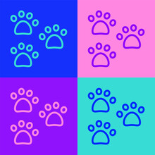 Pop Art Line Paw Print Icon Isolated On Color Background. Dog Or Cat Paw Print. Animal Track. Vector