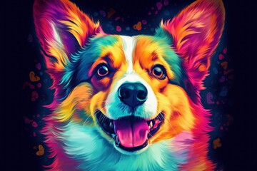 Wall Mural - Bright abstract art - portrait of a welsh corgi dog painted with splashes and splatters of paint