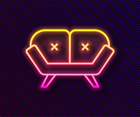 Wall Mural - Glowing neon line Sofa icon isolated on black background. Vector