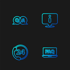 Poster - Set line Laptop and FAQ, Telephone 24 hours support, Question Answer and Information. Gradient color icons. Vector