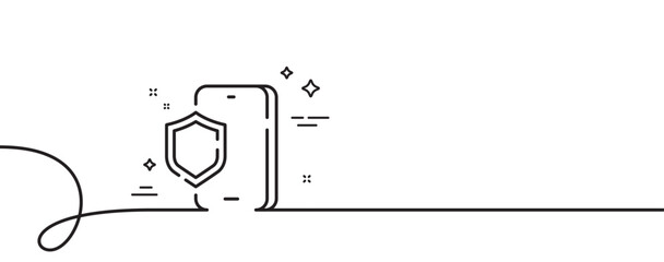 Aufkleber - phone protection line icon. continuous one line with curl. smartphone or cellphone antivirus sign. m
