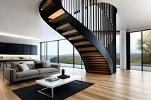 Modern Living Room With Furniture And Stairs Designs