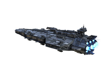 Poster - Large alien space ship in flight, rear perspective view. Isolated 3D rendering.