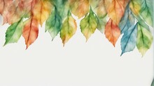 Hand Painted Water Color Leaves Border Of A White Crushed Paper Background