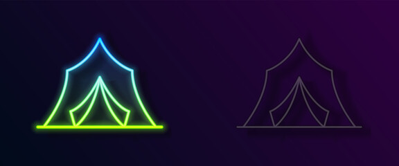 Wall Mural - Glowing neon line Circus tent icon isolated on black background. Carnival camping tent. Amusement park. Vector