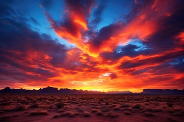 Wall Mural - the most amazing sunset sky over a desert you can imagi with vibrant colors - background stock concepts