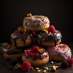 Sticker - multi-colored donuts close-up on the same background