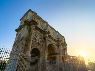 Sticker - Arch of Constantine at sunrise in Rome. Text translation 