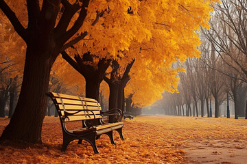 Wall Mural - Park benches at Public Park in autumn