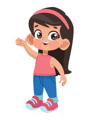 Wall Mural - cartoon girl waving hand, icon isolated