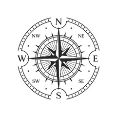 Sticker - Old compass, vintage map wind rose star with east, west north and south arrow directions, vector symbol. Marine navigation and nautical travel compass or windrose of sail cartography and seafaring