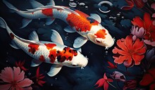 Koi Fishes Swimming In A Koi Fish Pond Created With AI