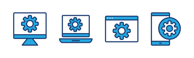 Wall Mural - optimization icon. gear on devices. sync process, option, control panel, settings icon symbol. vecto