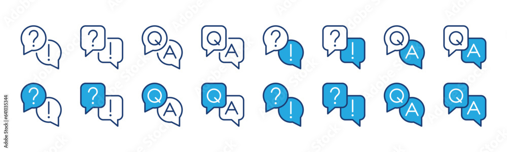 Question and answer icon set. Chat mark, exclamation mark and question ...