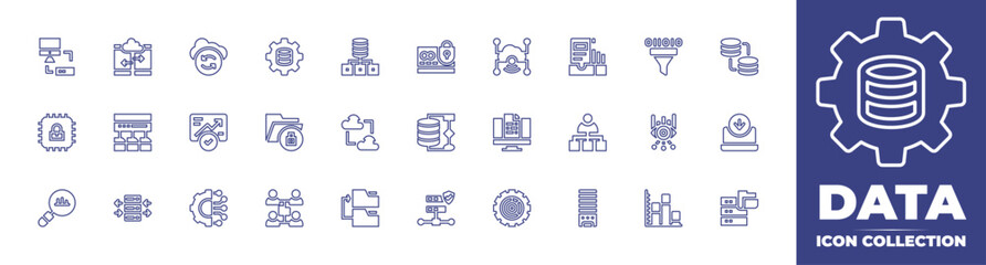 Wall Mural - Data line icon collection. Editable stroke. Vector illustration. Containing data migration, input, filter, data visualization, recovery, shared folder, analytic, data copy, data transfer, and more.