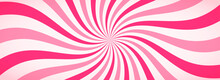 Candy Color Sunburst Wallpaper. Abstract Pink Cream Sunbeams Design Background. Colorful Spinning Lines For Template, Banner, Poster, Flyer. Sweet Rotating Cartoon Swirl Or Whirlpool. Vector Backdrop