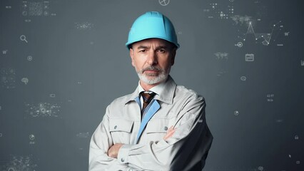 Poster - Middle aged engineer and digital technology concept.