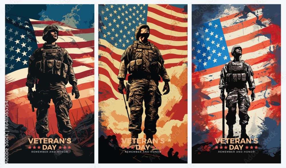 Veterans day illustrations background design with american flag and ...