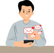 
man checking alert Email inbox and spam virus with warning caution for notification on internet letter security protect, junk and trash mail