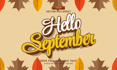Wall Mural - vector design editable text effect, hello september typography text