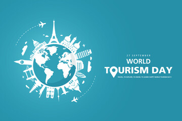 World tourism day creative travel around the world concept background.
