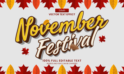 Wall Mural - Vector design editable text effect, november festival typography text