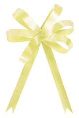 Wall Mural - Light yellow gift bow ribbon isolated on transparent background.