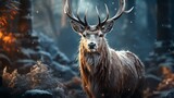 Fototapeta Zwierzęta - deer in the snow forest