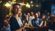 © Tierney - Happy woman giving a speech at conference