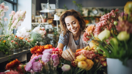 Wall Mural - Florist working at her flower shop