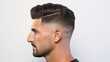 © Pro Hi-Res - Low fade machine haircut for handsome bearded man on white background. Hair cut with a smooth transition.