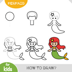 Wall Mural - How to draw Mermaid for children. Step by step drawing tutorial