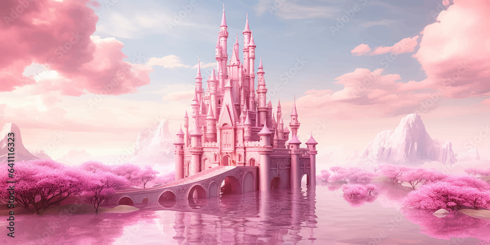 Ilustración de Stock Princess Castle. Magic Pink Castle in the clouds ...